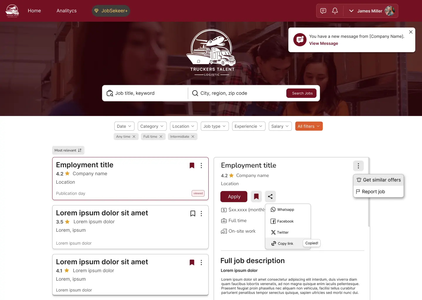 Job Seeker - Search Logistics Jobs Screen